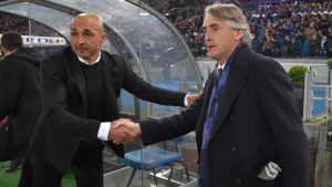 Spalletti e Mancini si salutano prima del match - foto ANSA - Sportincampo.it